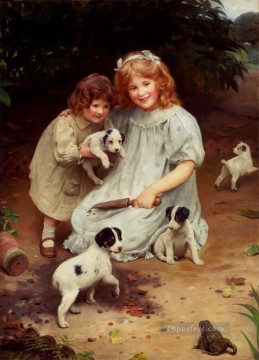  kids Art - An Uninvited Guest idyllic children Arthur John Elsley pet kids